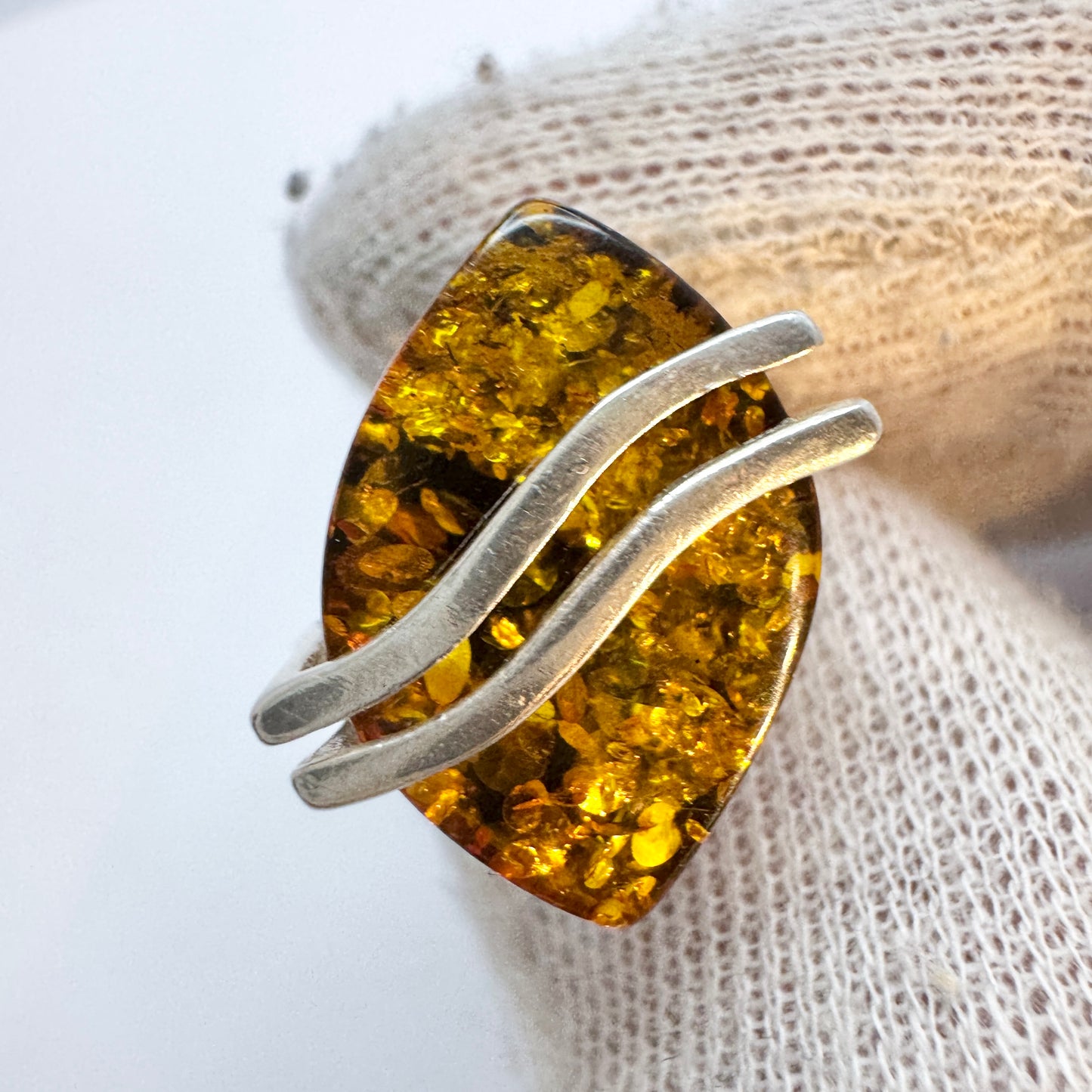 Vintage Sterling Silver Amber Ring. Prob. Poland.