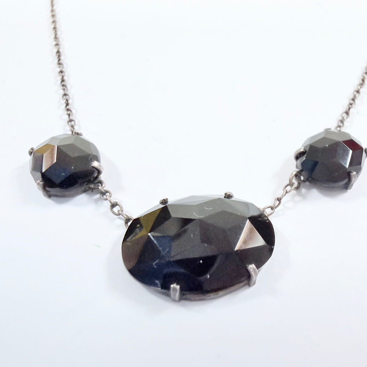 Antique Solid Silver Onyx Mourning Necklace.