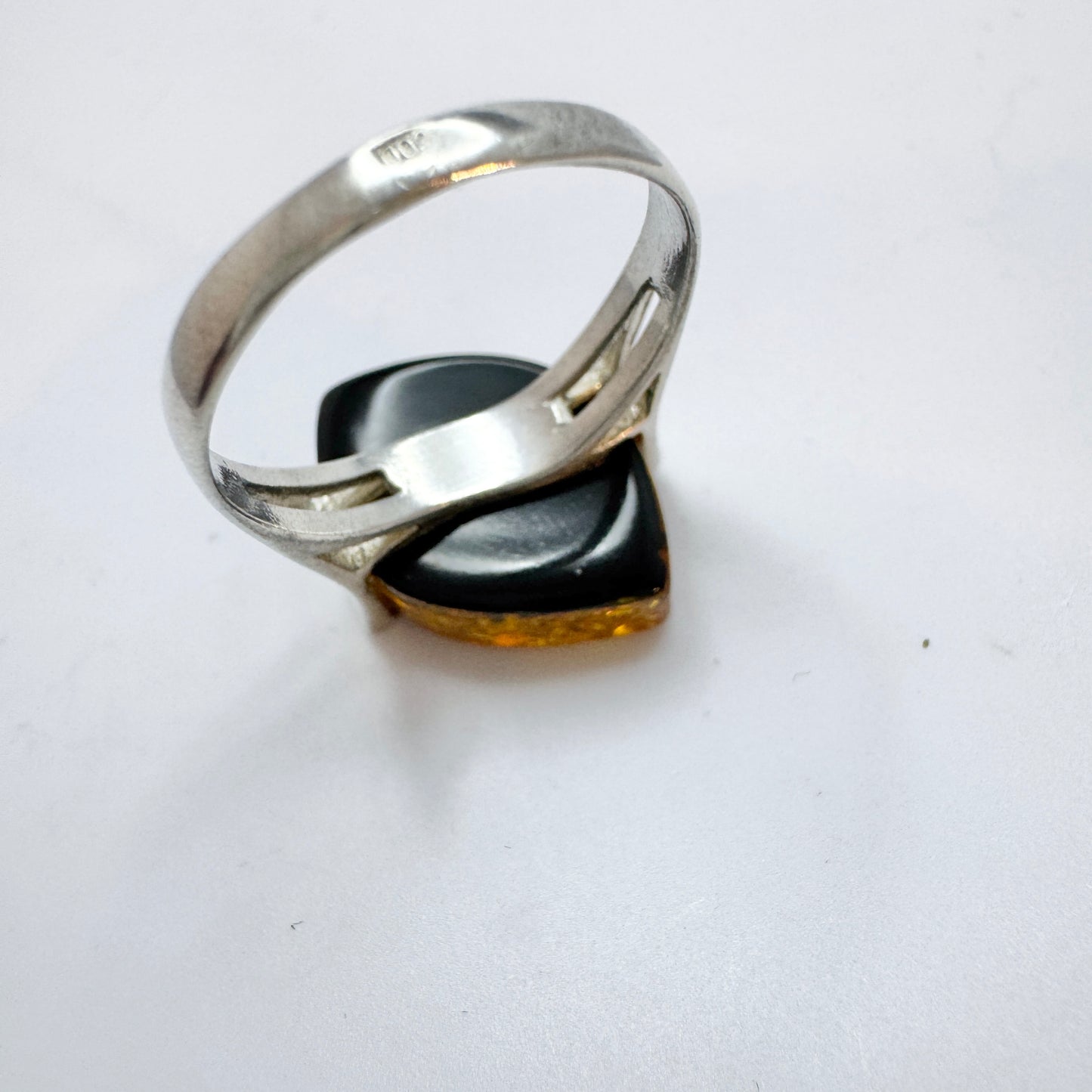 Vintage Sterling Silver Amber Ring. Prob. Poland.