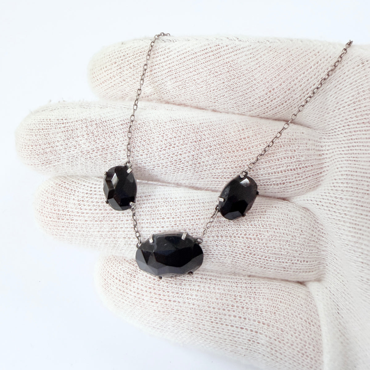 Antique Solid Silver Onyx Mourning Necklace.