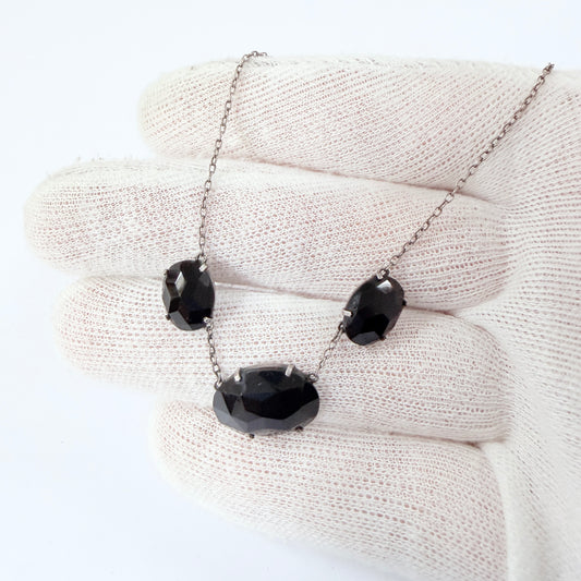 Antique Solid Silver Onyx Mourning Necklace.