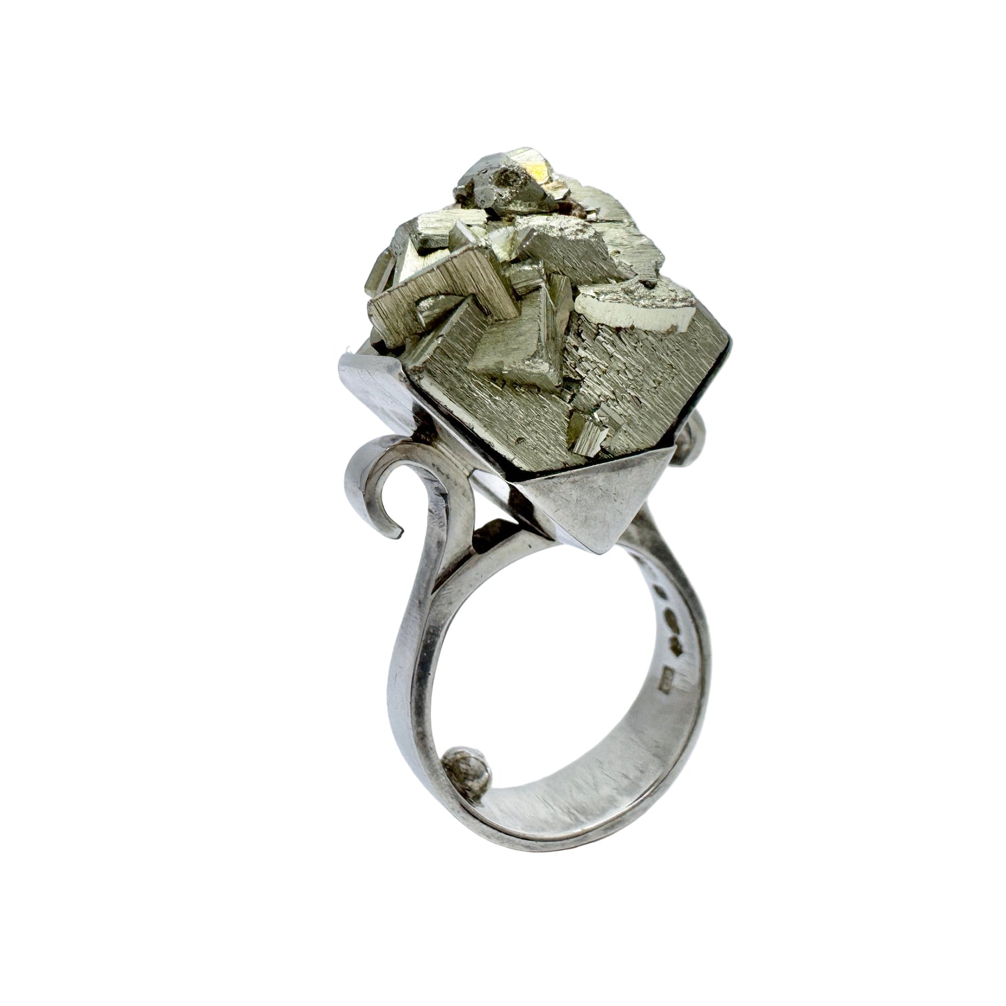 Silversmedjan I Järvsö, Sweden 1974. Bold Vintage Sterling Silver Pyrite Ring