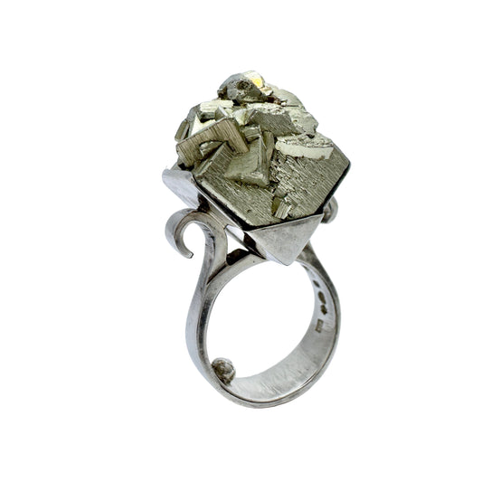 Silversmedjan I Järvsö, Sweden 1974. Bold Vintage Sterling Silver Pyrite Ring