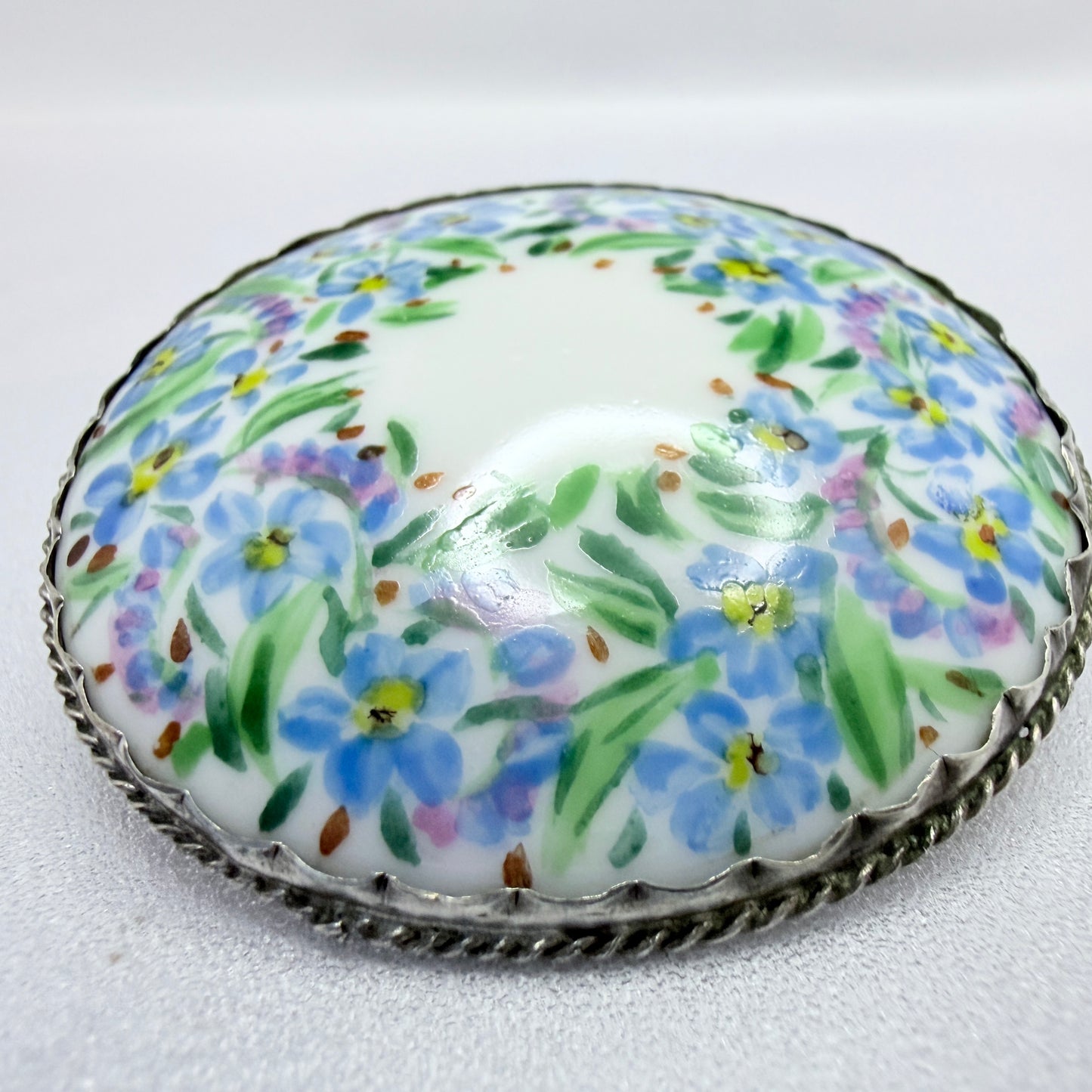 NC Christiansson, Sweden 1918. Antique Silver Painted Porcelain Meadow Flowers Brooch