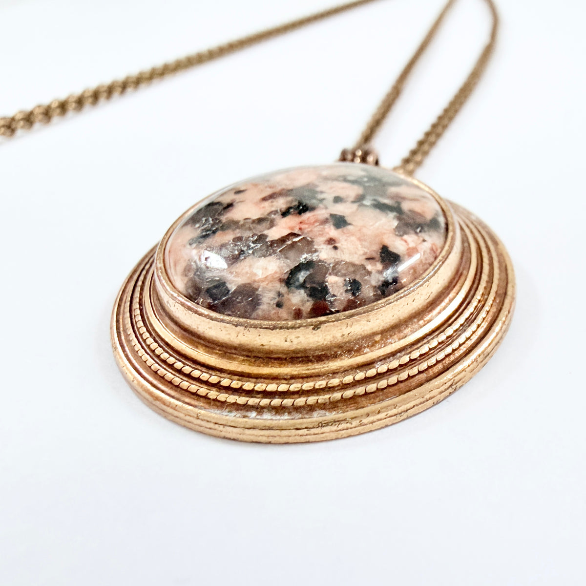 Kalevala Koru, Finland. Vintage Bronze Granite Pendant Necklace.
