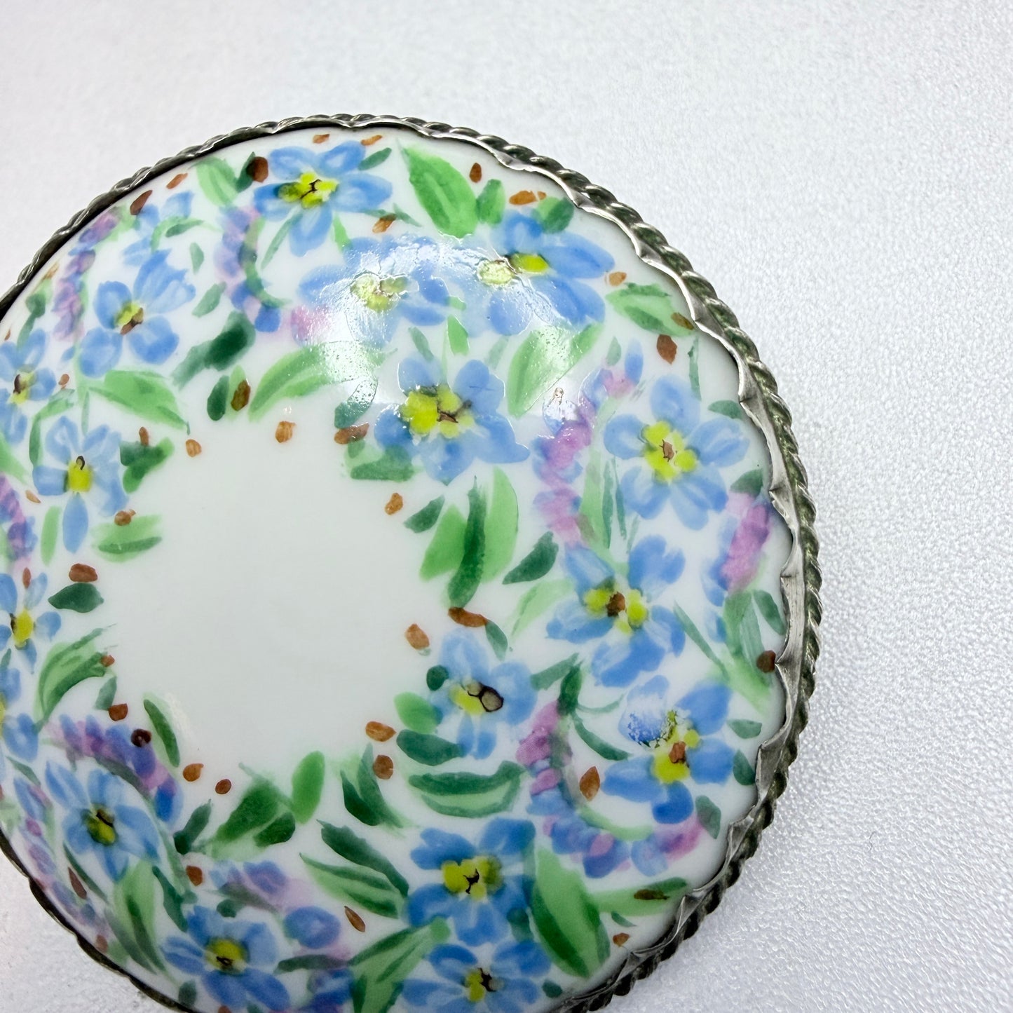 NC Christiansson, Sweden 1918. Antique Silver Painted Porcelain Meadow Flowers Brooch