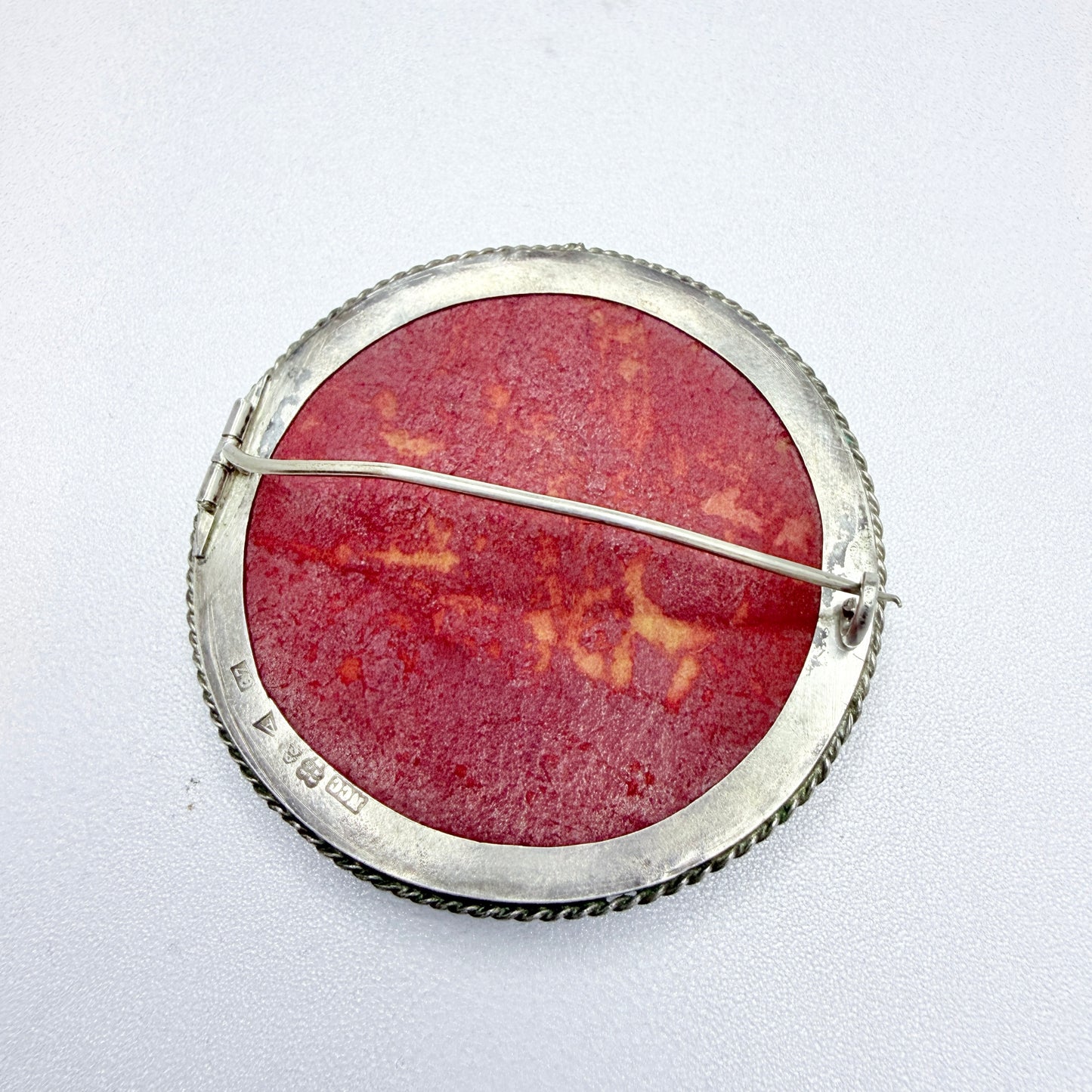 NC Christiansson, Sweden 1918. Antique Silver Painted Porcelain Meadow Flowers Brooch