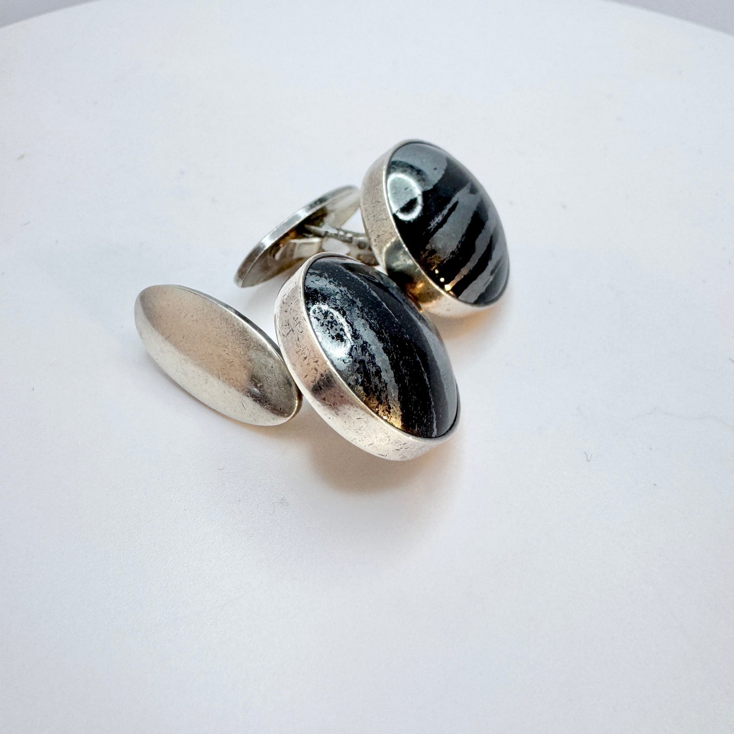 Stenlya, Sweden 1975. Vintage Sterling Silver Iron Ore Cufflinks.