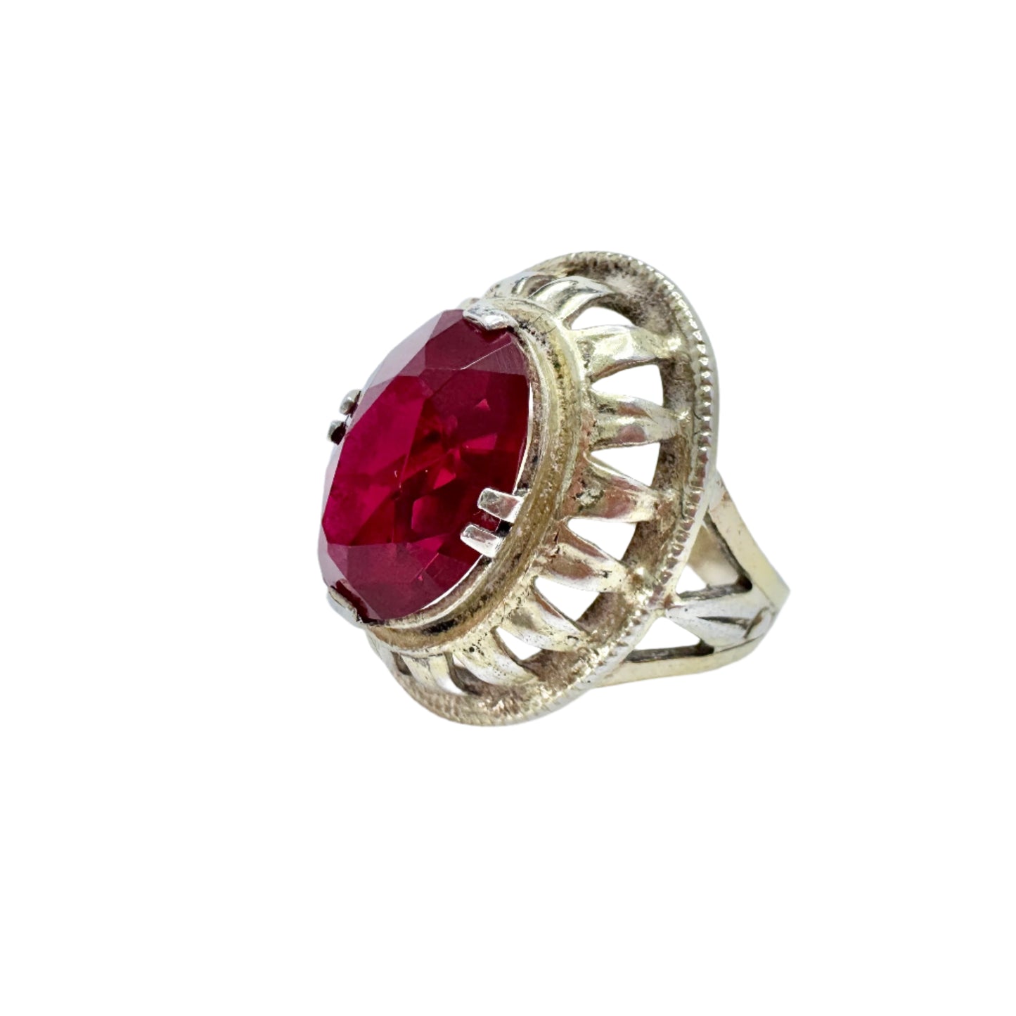 USSR. Vintage Solid Silver Synthetic Ruby Ring.
