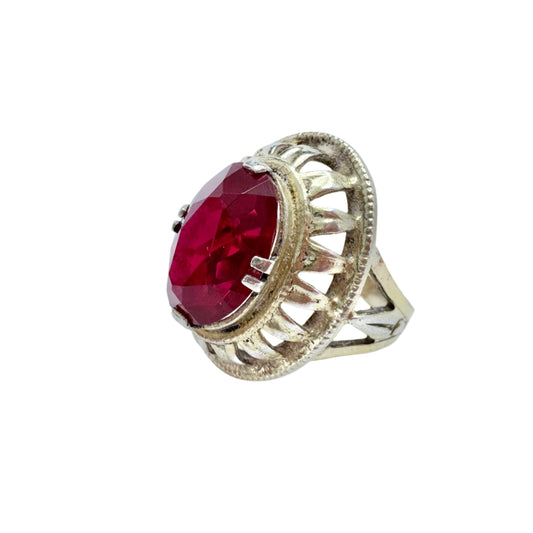 USSR. Vintage Solid Silver Synthetic Ruby Ring.