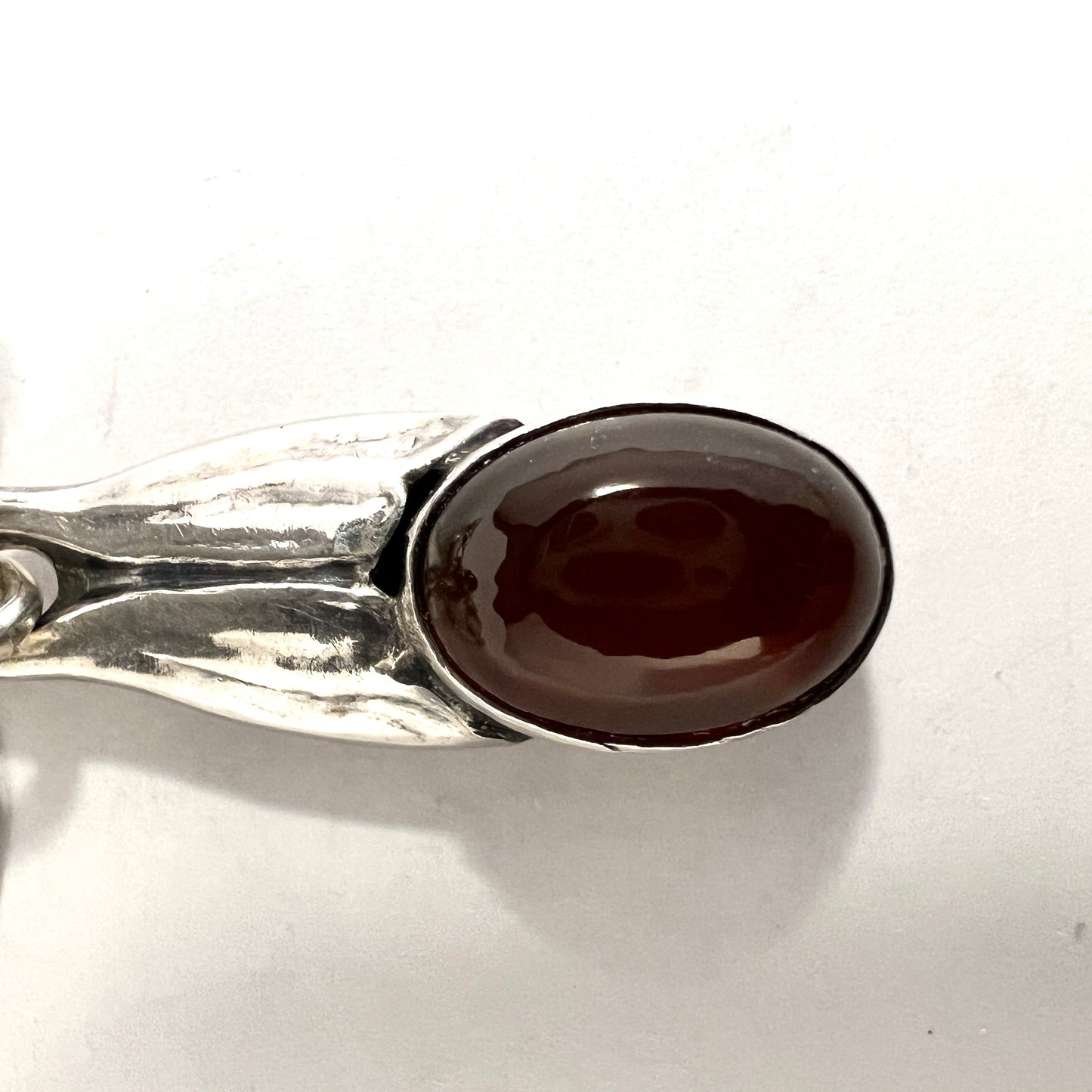 Bernhard Hertz, Denmark 1915. Solid Silver Carnelian Art Nouveau Skønvirke Brooch.