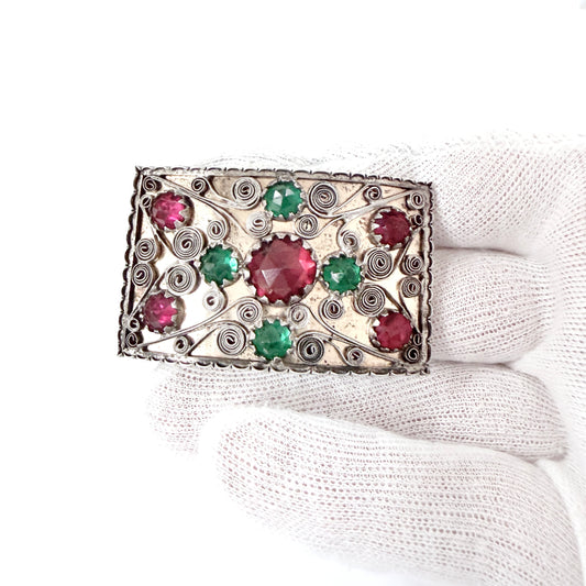 CD Bäckström, Sweden 1902. Antique Solid Silver Paste Stone Brooch.