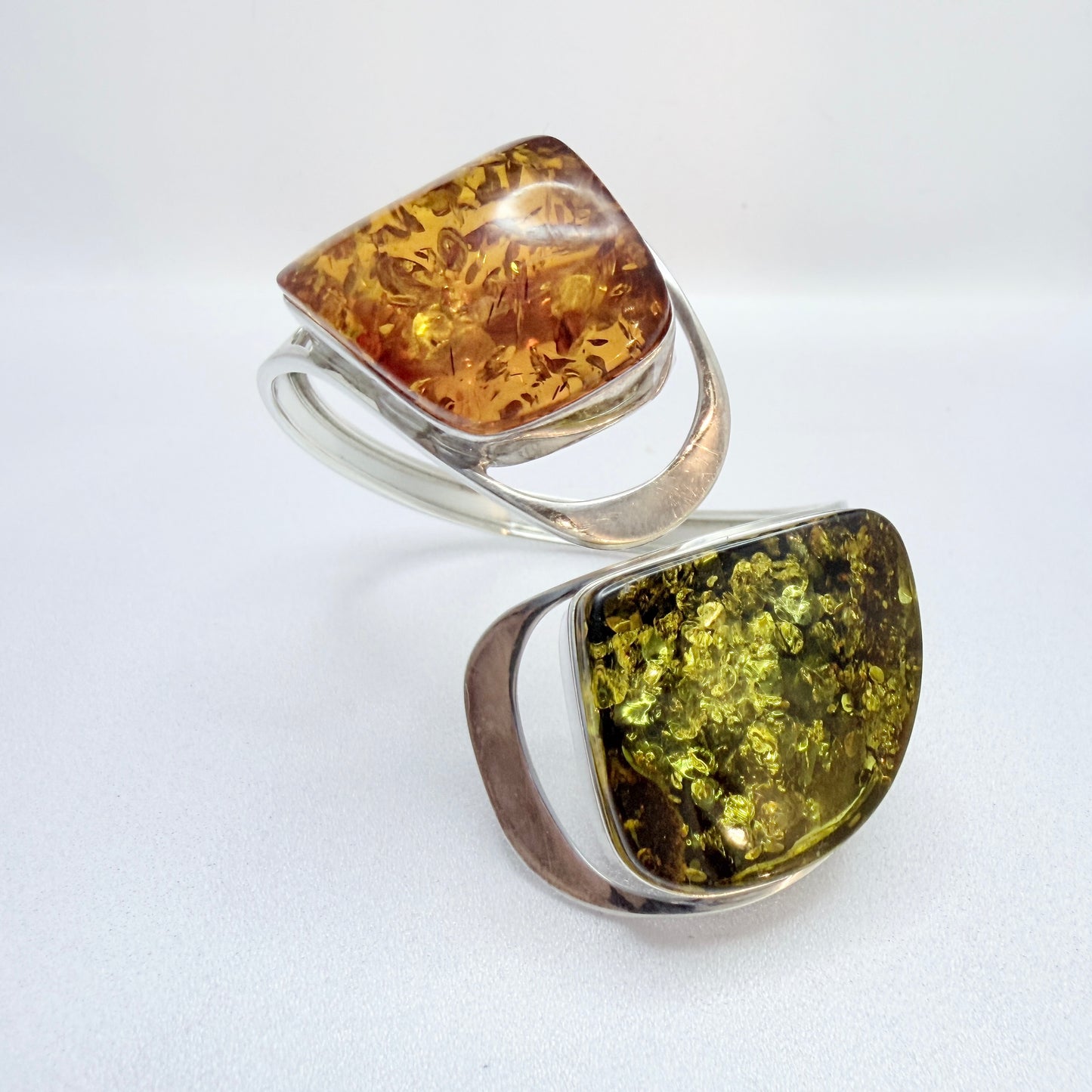 Gdansk, Poland. Bold Vintage Sterling Silver Amber Cuff Bracelet.