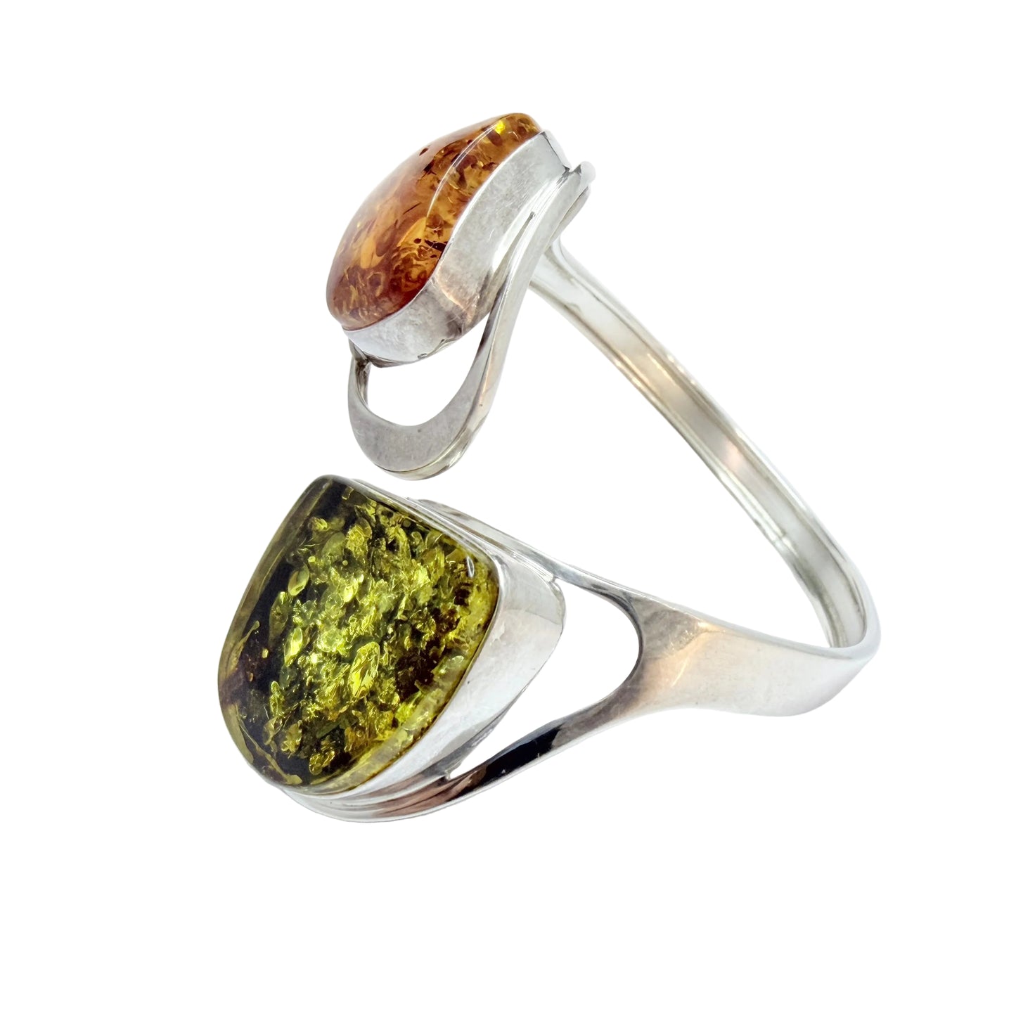 Gdansk, Poland. Bold Vintage Sterling Silver Amber Cuff Bracelet.