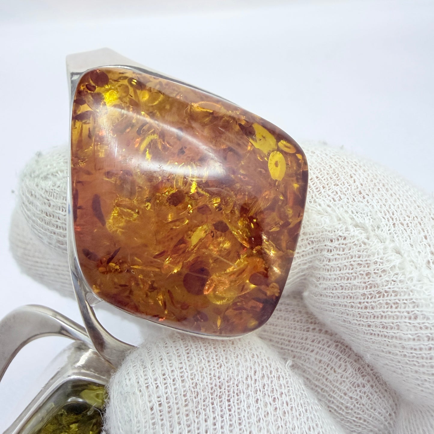 Gdansk, Poland. Bold Vintage Sterling Silver Amber Cuff Bracelet.