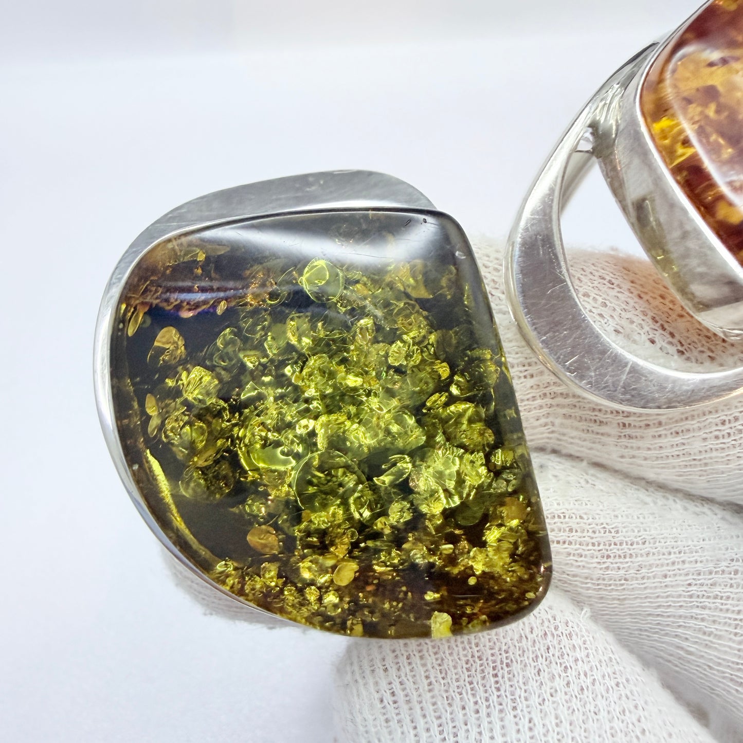 Gdansk, Poland. Bold Vintage Sterling Silver Amber Cuff Bracelet.