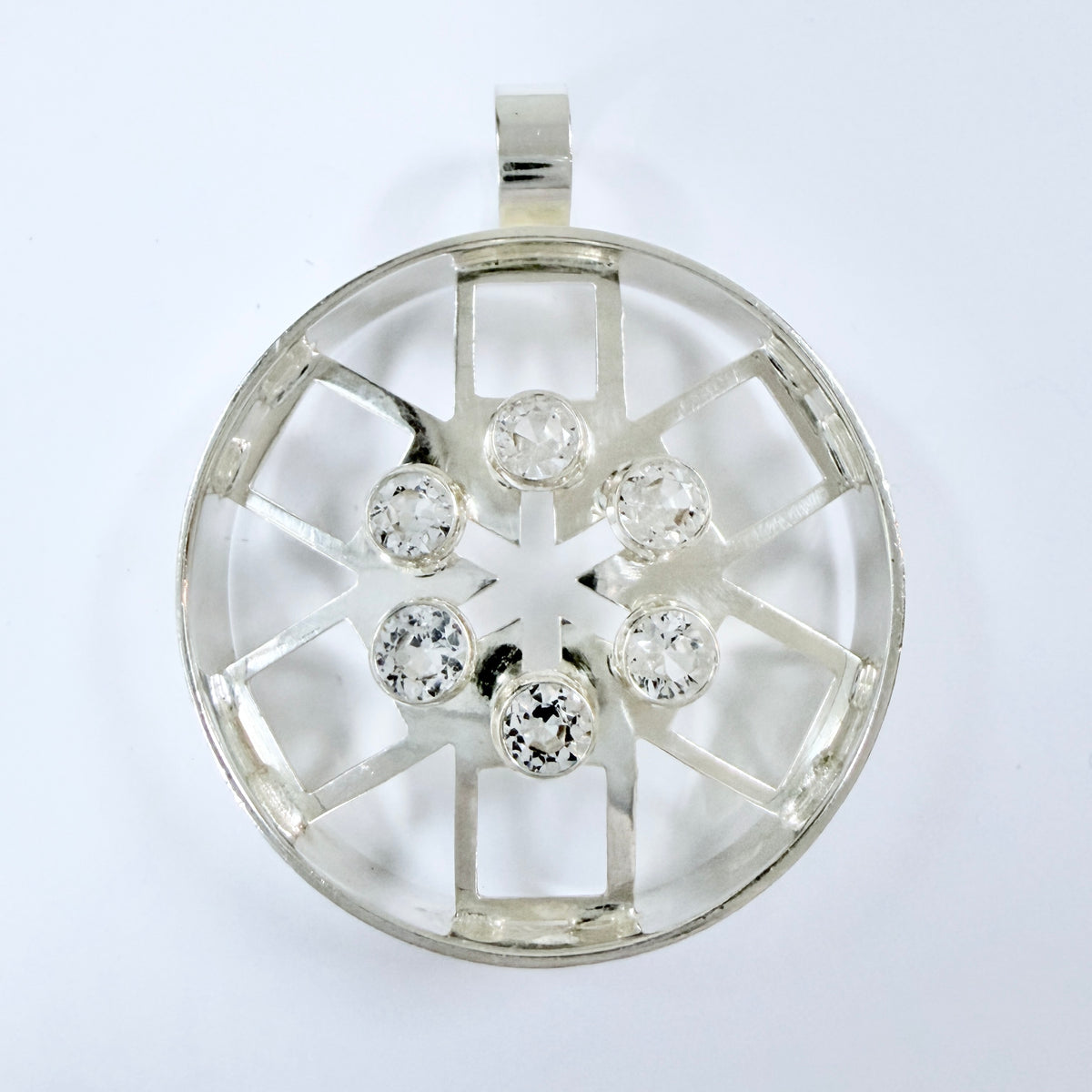 Kultasepät Salovaara, Finland 1973. Vintage Sterling Silver Rock Crystal Pendant.