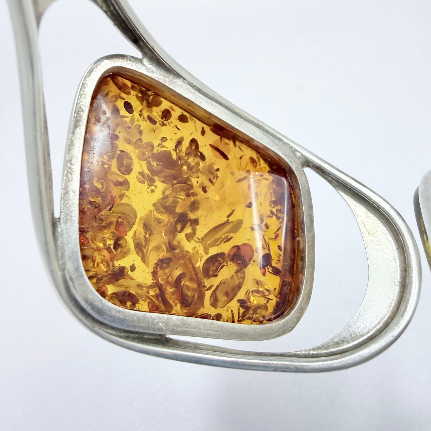 Gdansk, Poland. Bold Vintage Sterling Silver Amber Cuff Bracelet.