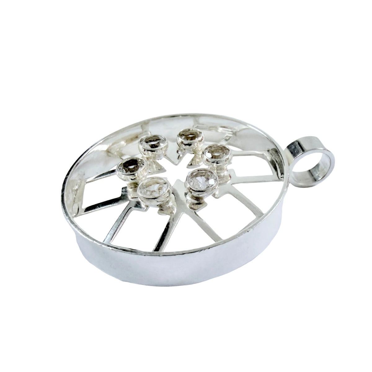 Kultasepät Salovaara, Finland 1973. Vintage Sterling Silver Rock Crystal Pendant.