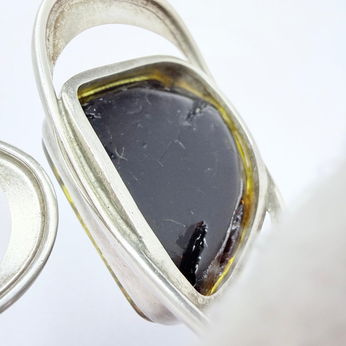 Gdansk, Poland. Bold Vintage Sterling Silver Amber Cuff Bracelet.