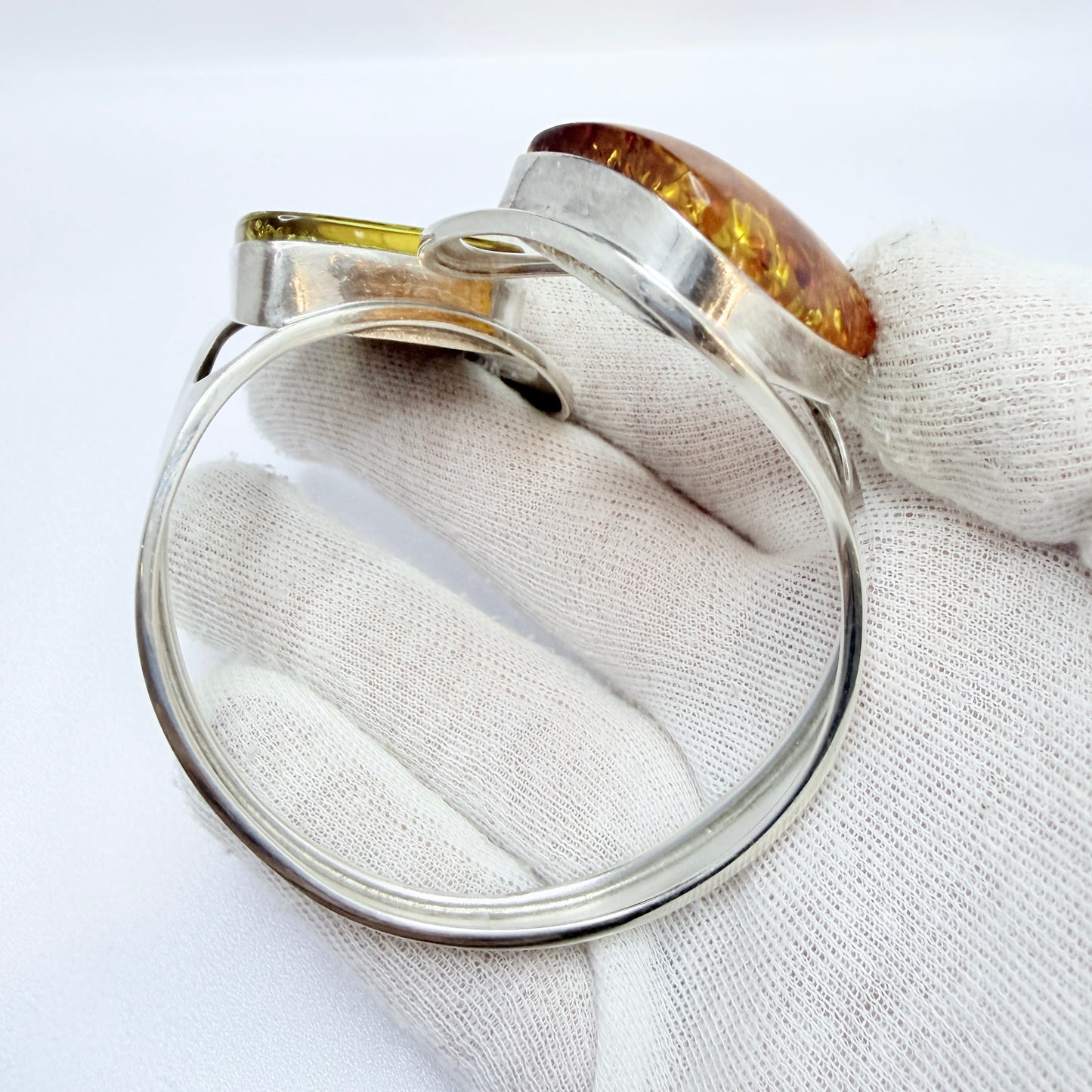 Gdansk, Poland. Bold Vintage Sterling Silver Amber Cuff Bracelet.
