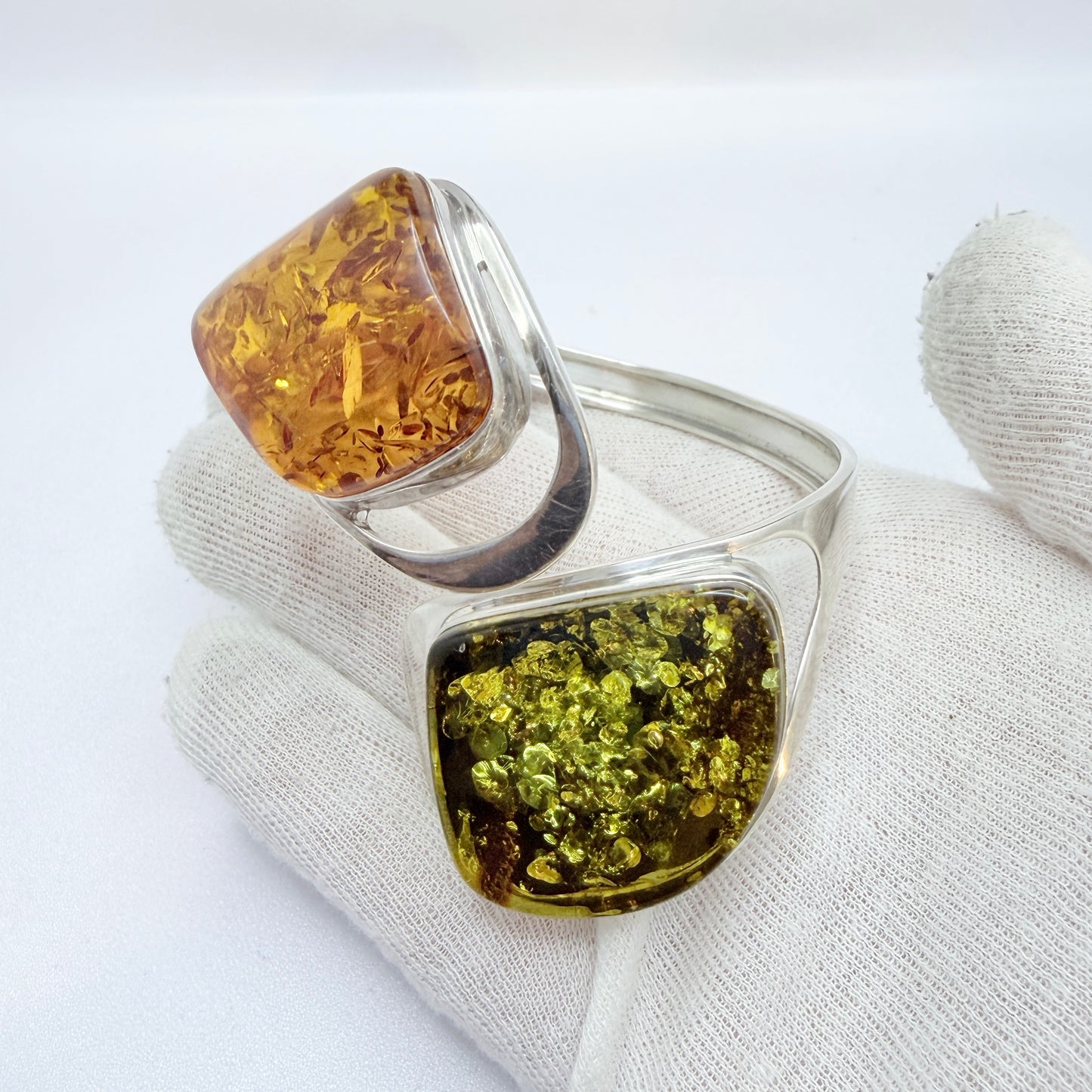Gdansk, Poland. Bold Vintage Sterling Silver Amber Cuff Bracelet.