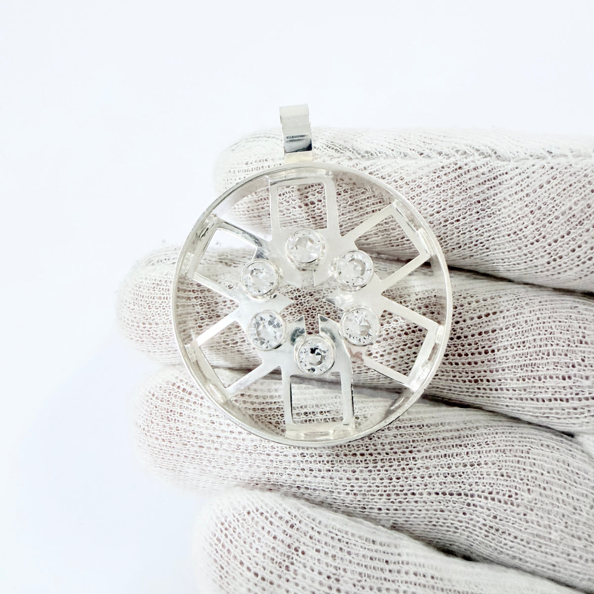 Kultasepät Salovaara, Finland 1973. Vintage Sterling Silver Rock Crystal Pendant.