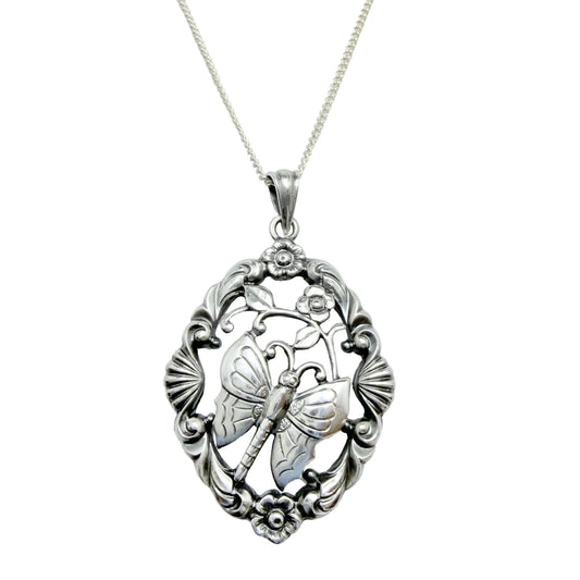 G Dahlgren, Sweden 1948. Vintage Sterling Silver Butterfly Pendant Necklace.