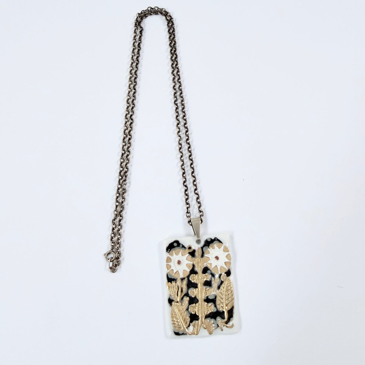 Royal Copenhagen, Denmark. Vintage 1970s. Porcelain Silver Pendant Necklace. Boxed.