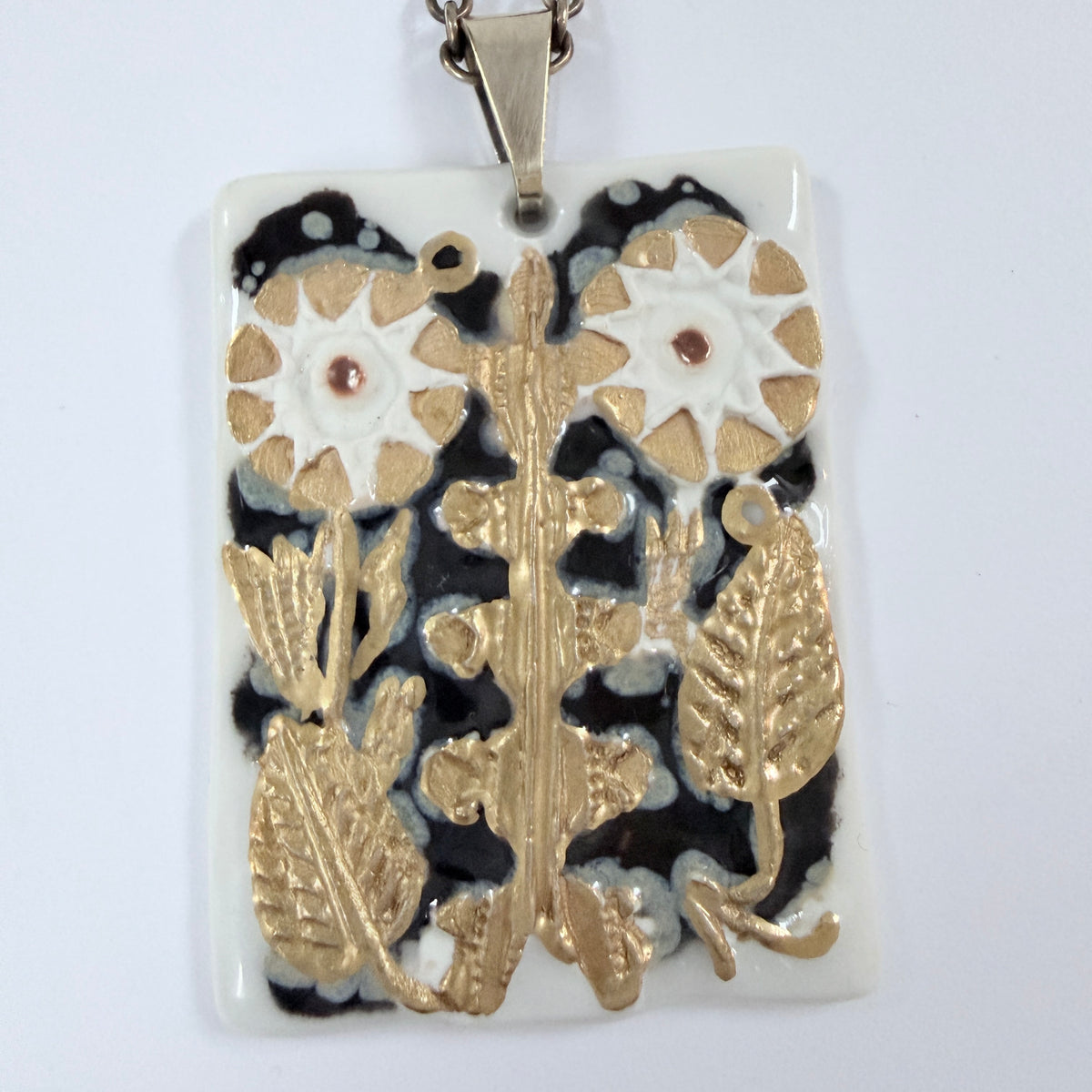 Royal Copenhagen, Denmark. Vintage 1970s. Porcelain Silver Pendant Necklace. Boxed.