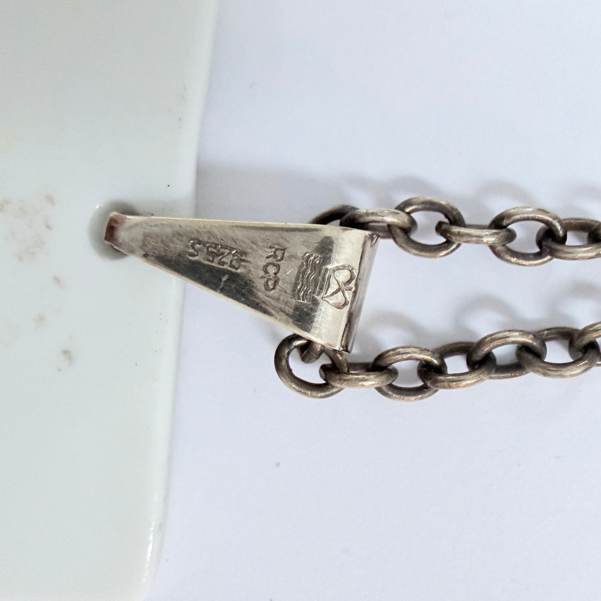 Royal Copenhagen, Denmark. Vintage 1970s. Porcelain Silver Pendant Necklace. Boxed.