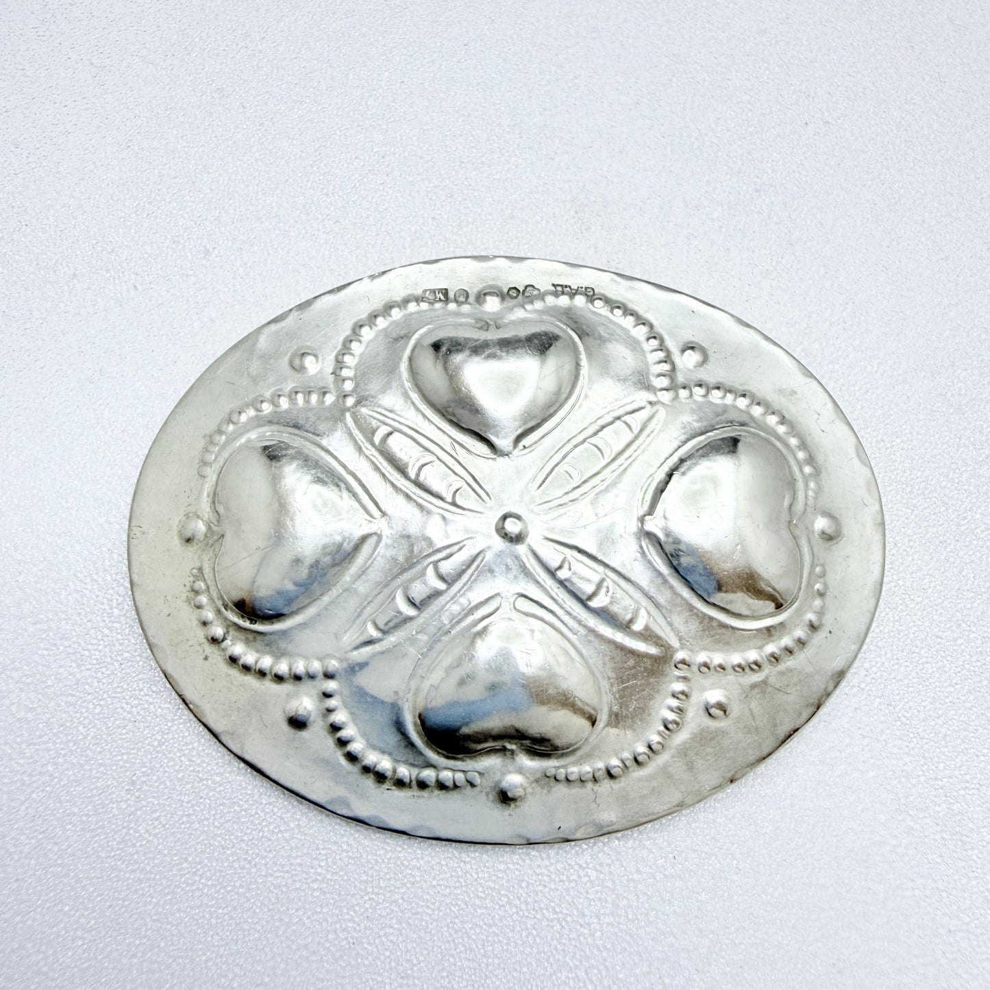 GAB, Sweden 1914. Antique Solid Silver Four Hearts Brooch.