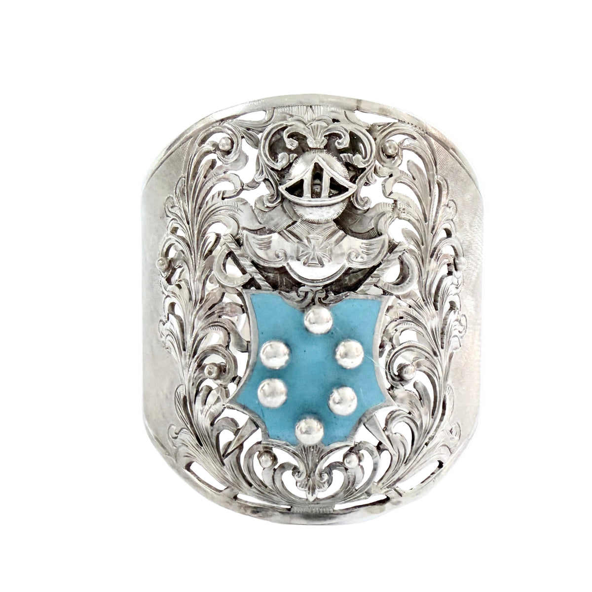 Italy early -mid 1900s. Solid Silver Enamel Knight in Armor Cuff Bracelet.