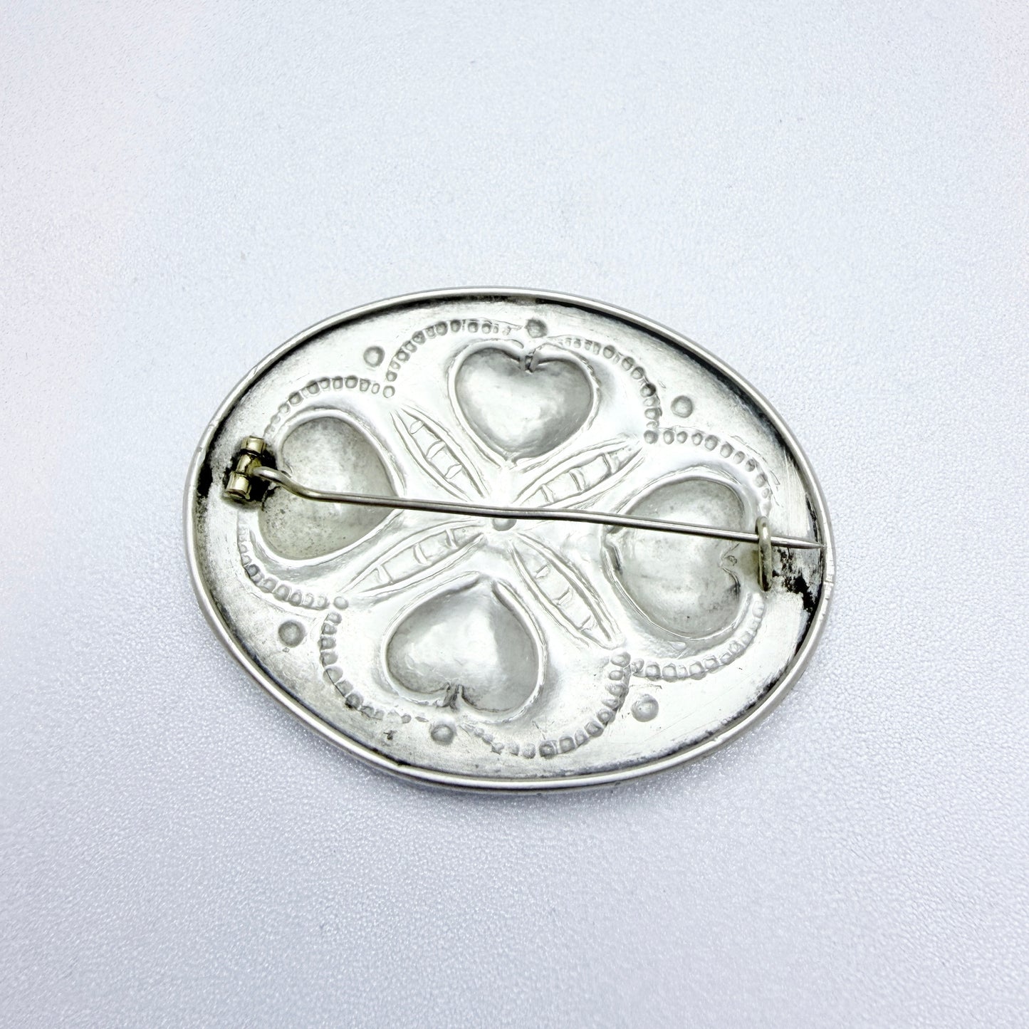 GAB, Sweden 1914. Antique Solid Silver Four Hearts Brooch.
