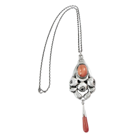Grann & Laglye, Denmark c 1910s Antique Skonvirke Arts and Crafts Solid Silver Amber Pendant Necklace.