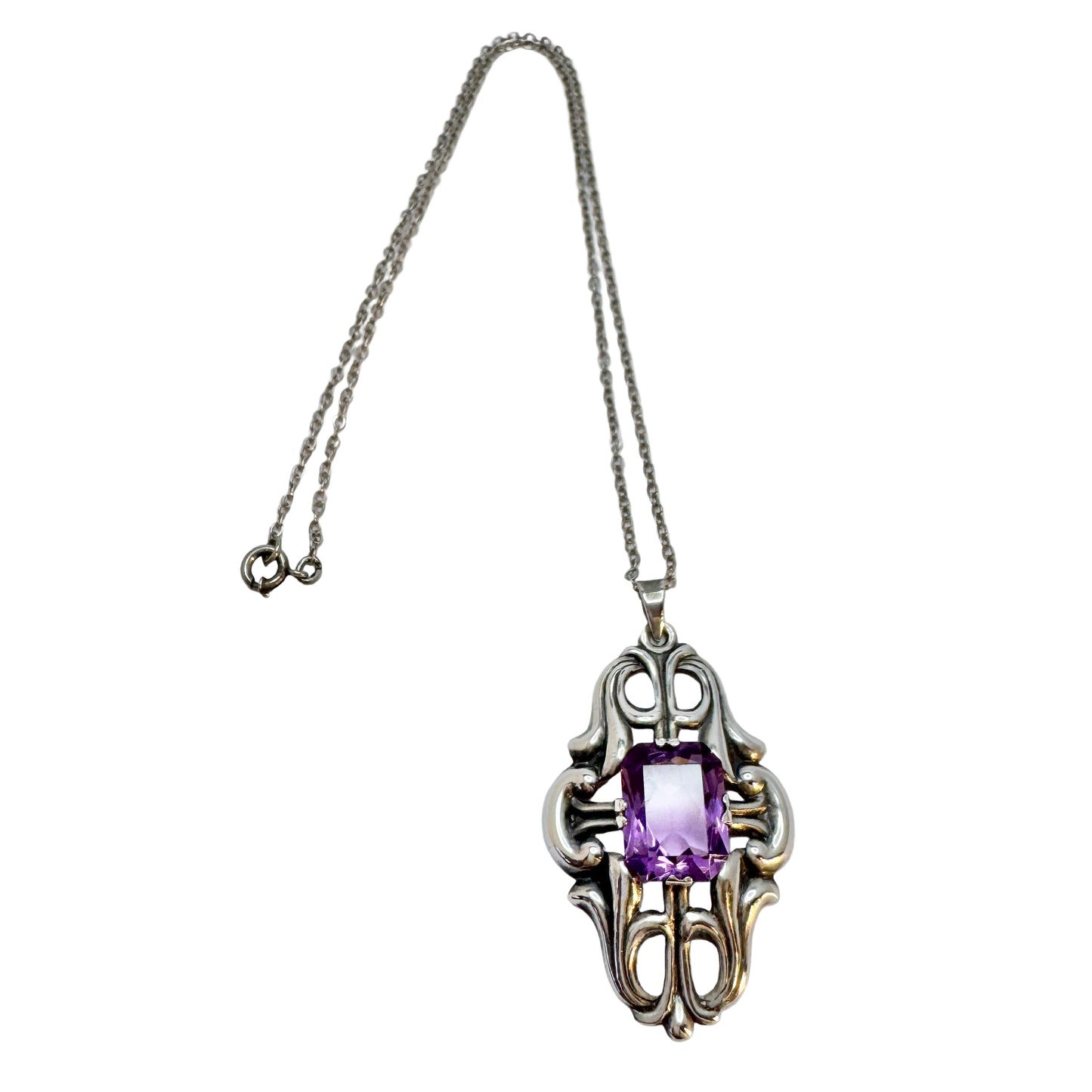 Ragnar Wahlberg, Sweden 1949. Vintage Solid Silver Amethyst Pendant Necklace.