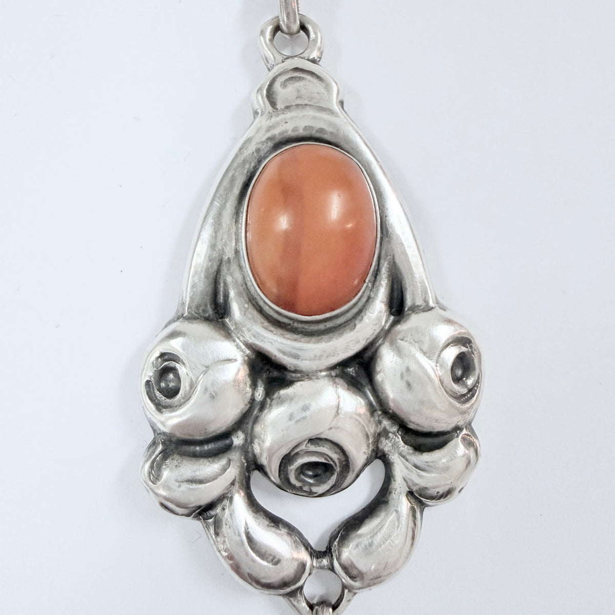 Grann & Laglye, Denmark c 1910s Antique Skonvirke Arts and Crafts Solid Silver Amber Pendant Necklace.