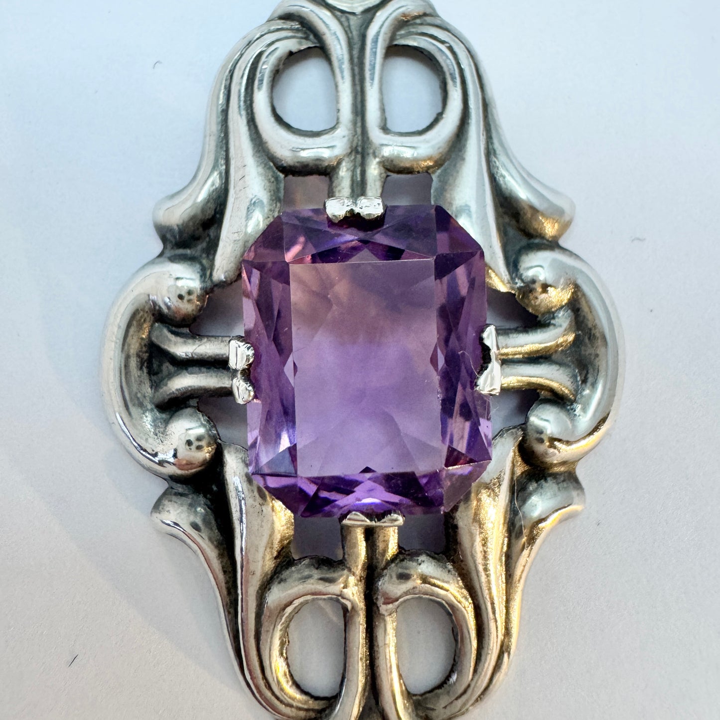 Ragnar Wahlberg, Sweden 1949. Vintage Solid Silver Amethyst Pendant Necklace.