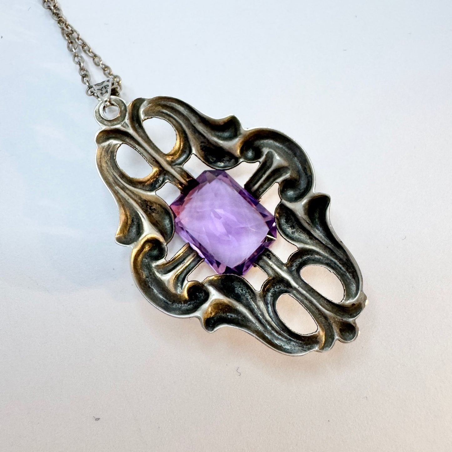 Ragnar Wahlberg, Sweden 1949. Vintage Solid Silver Amethyst Pendant Necklace.