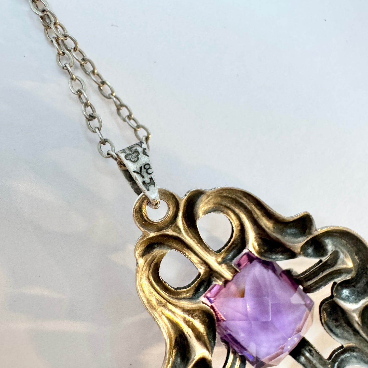 Ragnar Wahlberg, Sweden 1949. Vintage Solid Silver Amethyst Pendant Necklace.