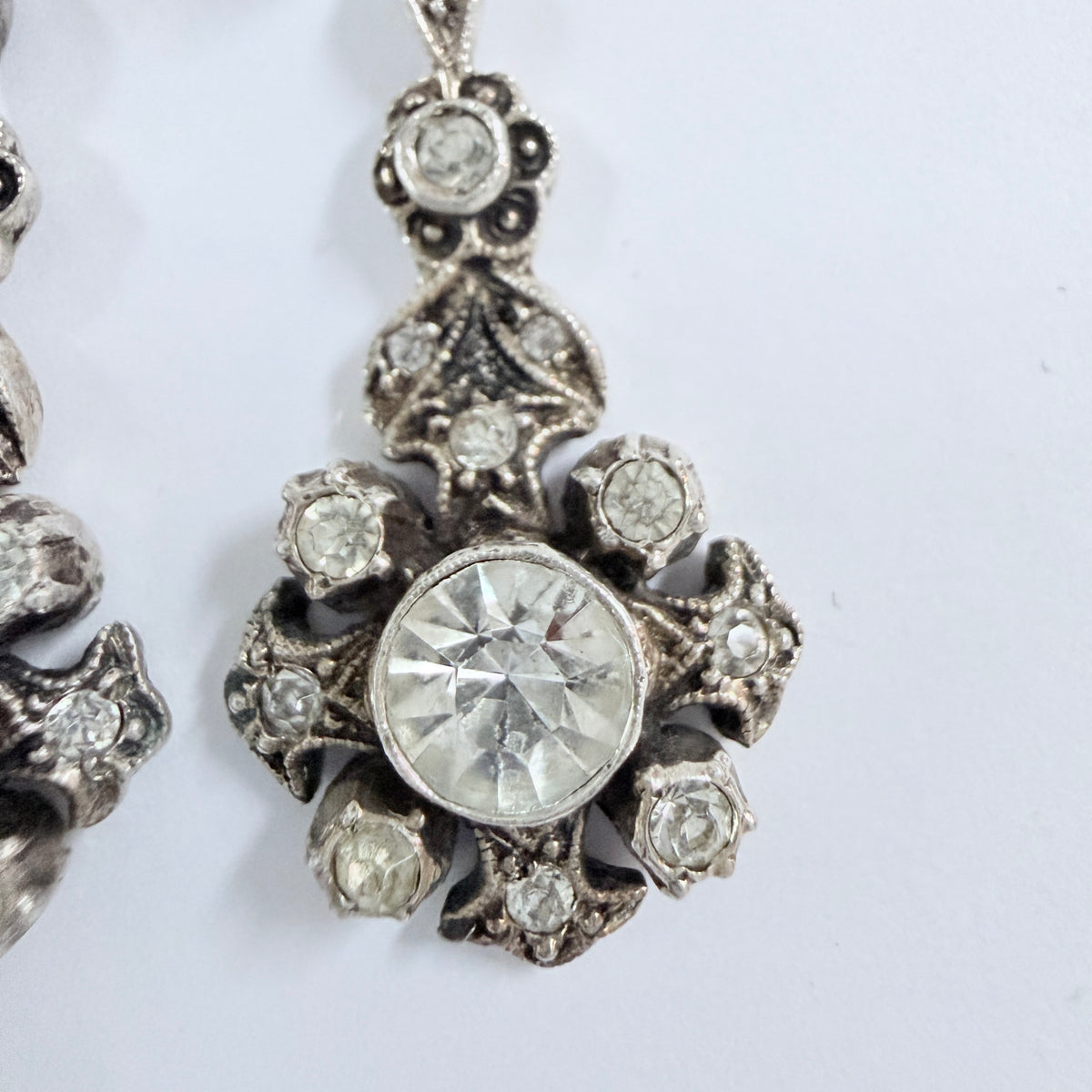 Vintage ca 1940s. Solid Silver Foil Back Paste Stone Earrings.