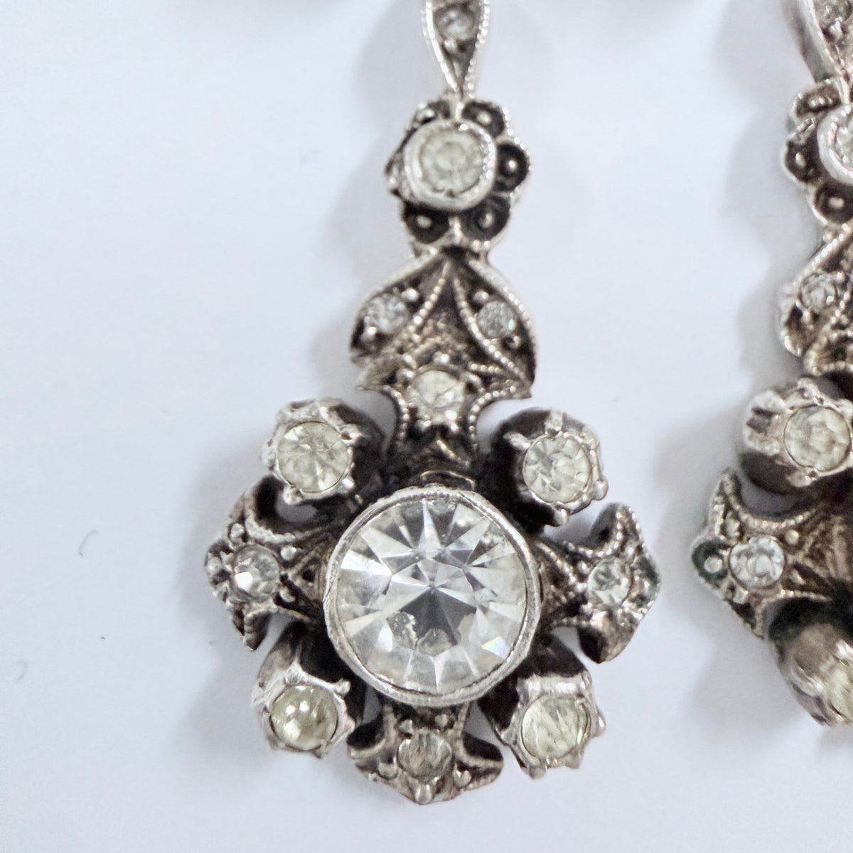 Vintage ca 1940s. Solid Silver Foil Back Paste Stone Earrings.