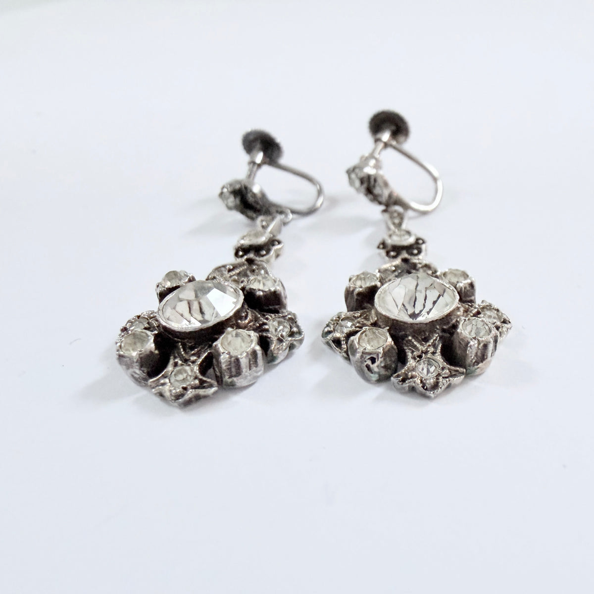 Vintage ca 1940s. Solid Silver Foil Back Paste Stone Earrings.
