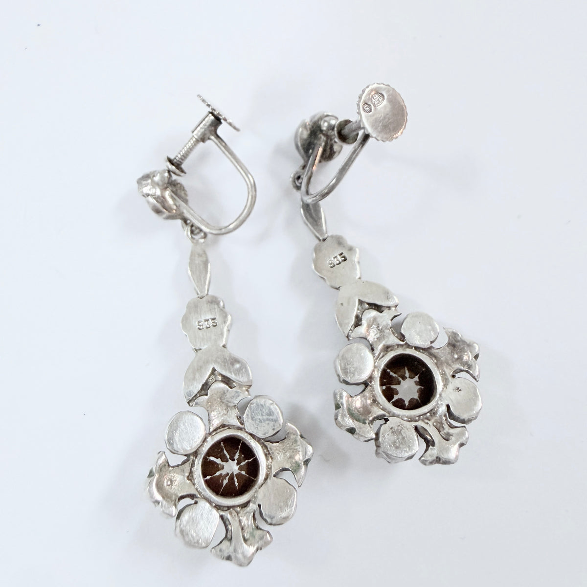 Vintage ca 1940s. Solid Silver Foil Back Paste Stone Earrings.