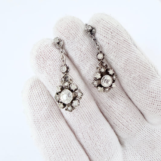 Vintage ca 1940s. Solid Silver Foil Back Paste Stone Earrings.