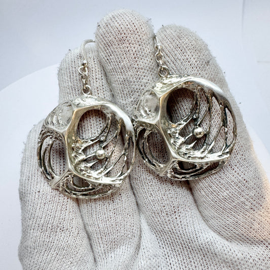 Sten & Laine, Finland early 1970s. Vintage Solid Silver Large Earrings.