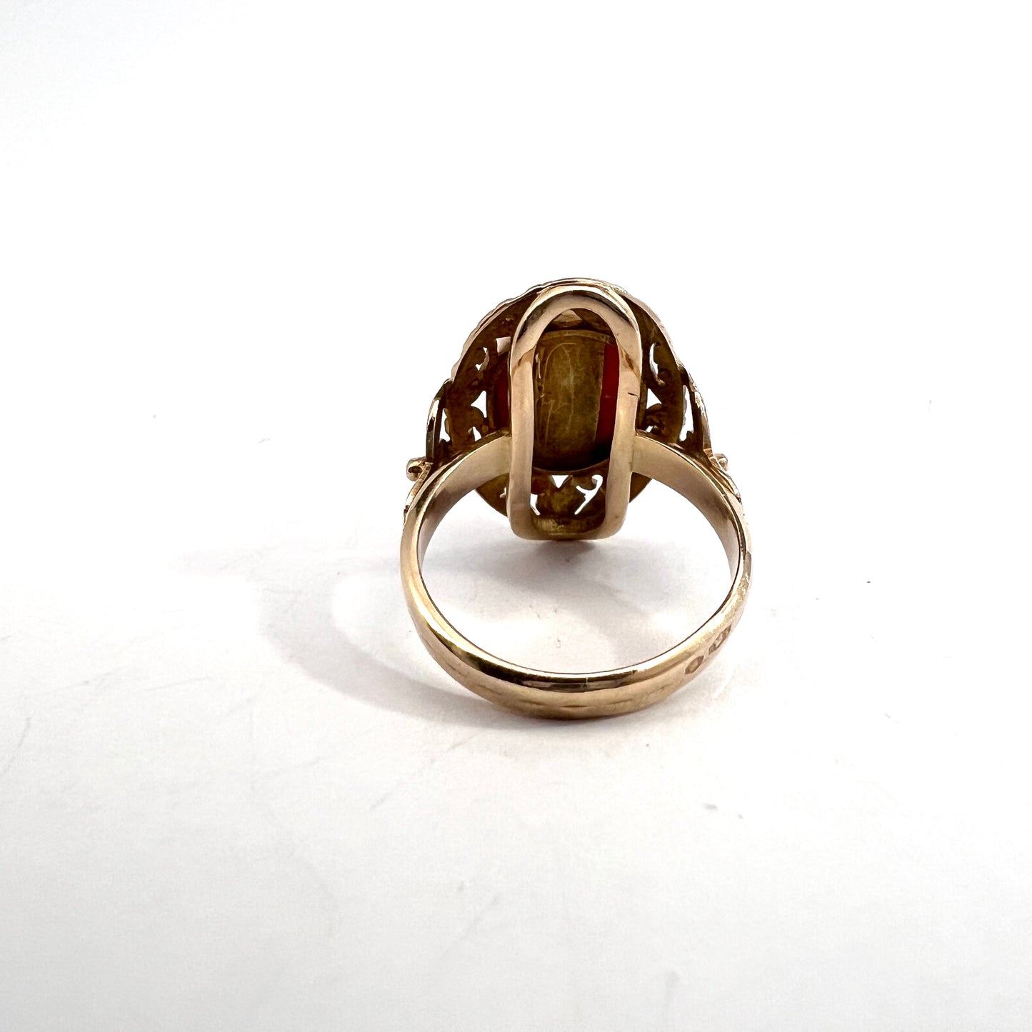 Warsaw Poland 1960s Bold 14k Gold Coral Ring.