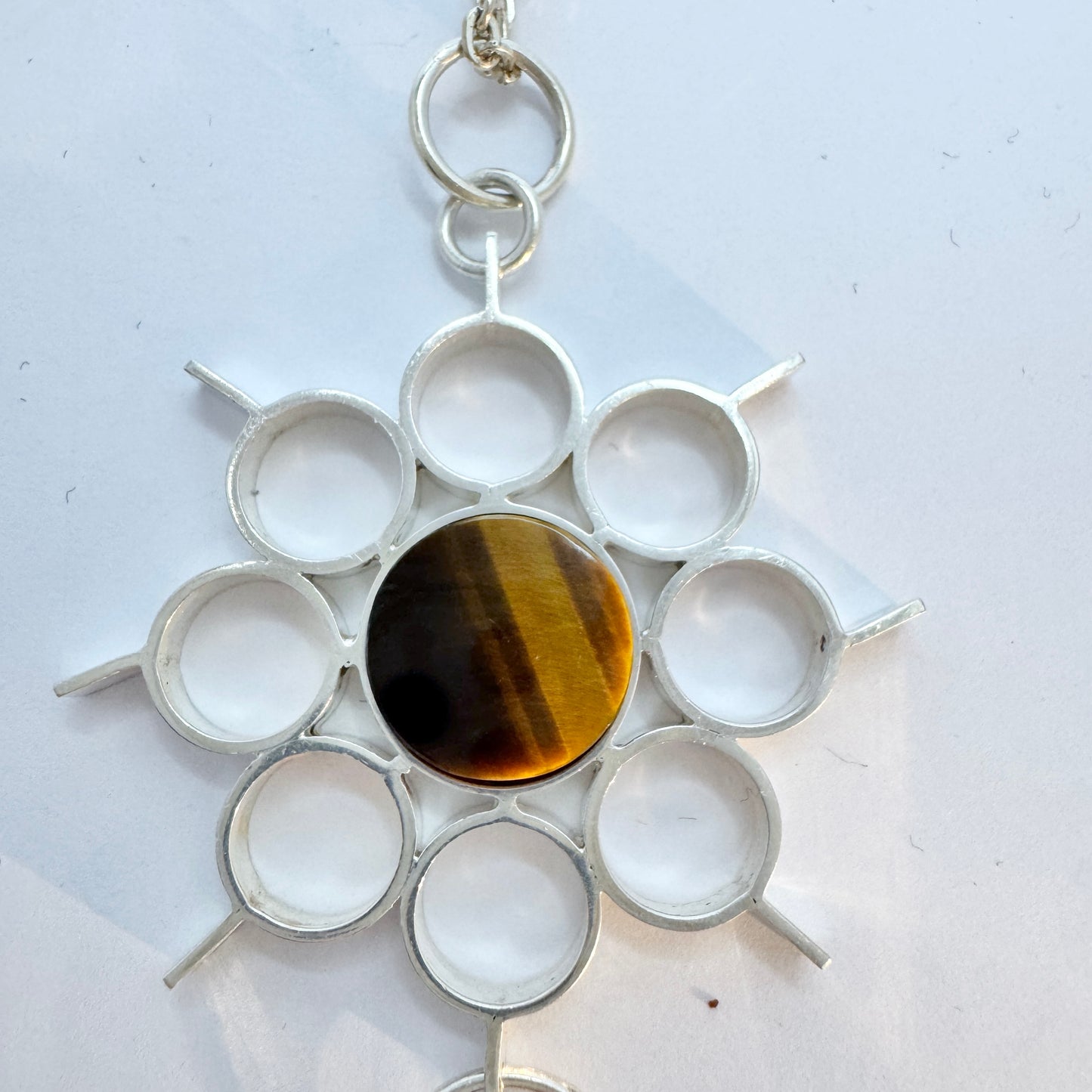 Jorma Laine for Kultateollisuus, Finland 1973. Silver Tiger's Eye Pendant Necklace