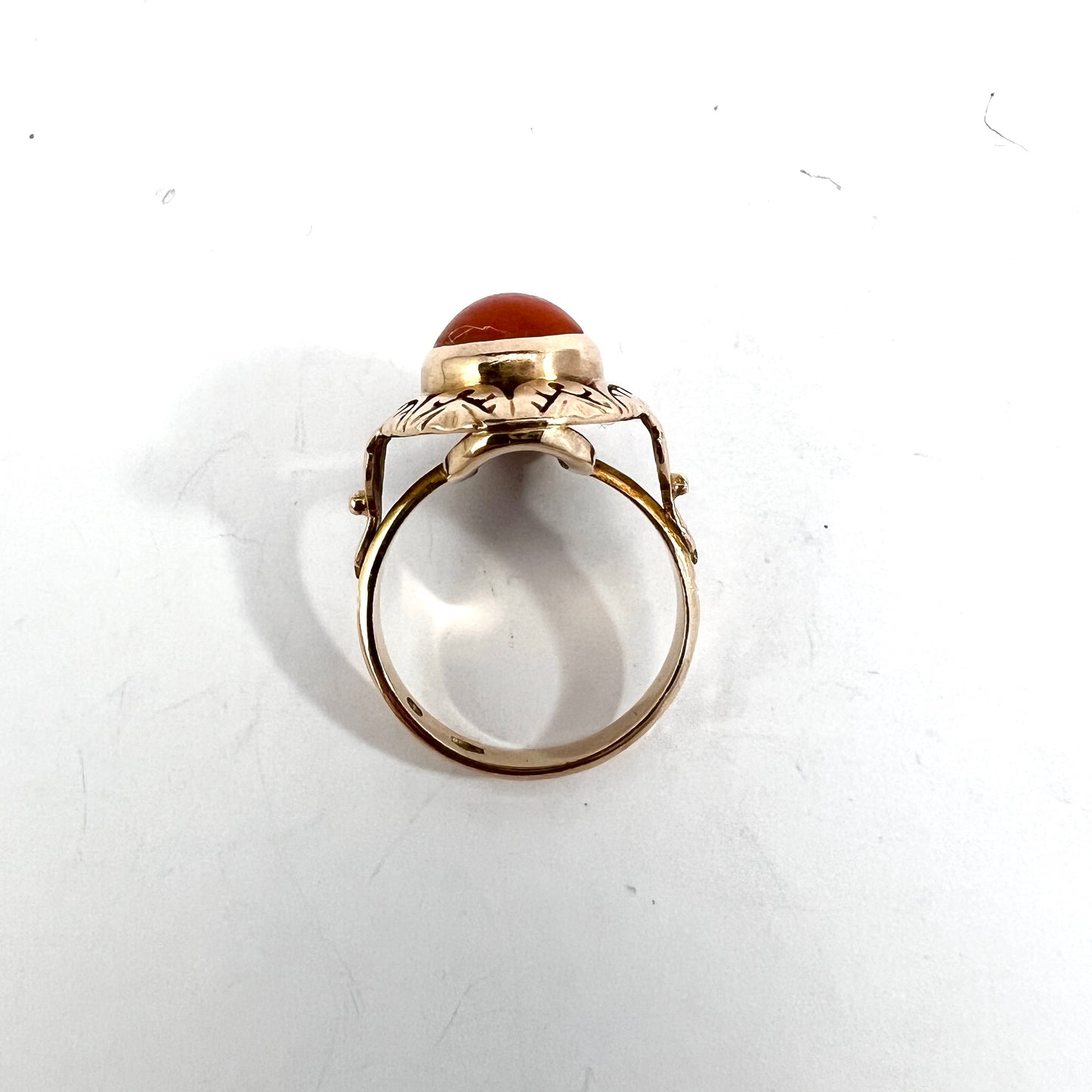 Warsaw Poland 1960s Bold 14k Gold Coral Ring.