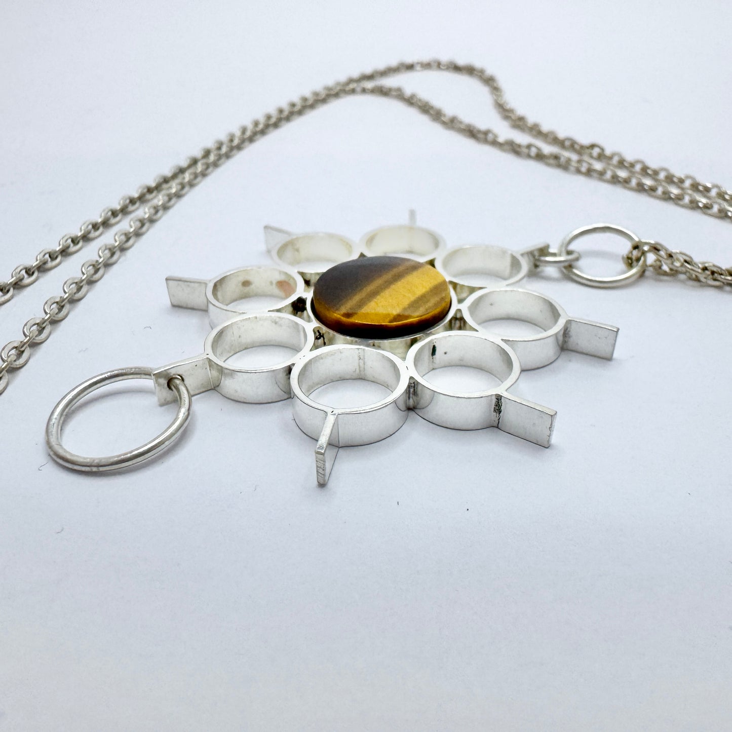Jorma Laine for Kultateollisuus, Finland 1973. Silver Tiger's Eye Pendant Necklace